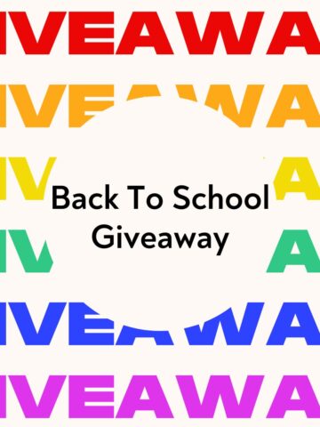 Colorful text "GIVEAWAY" surrounds the phrase "Back To School Giveaway" in the center.